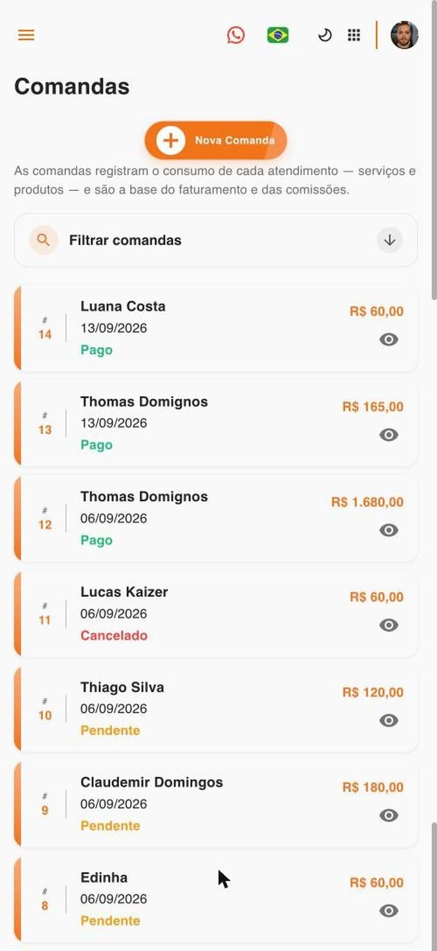 Comandas no MyZeit