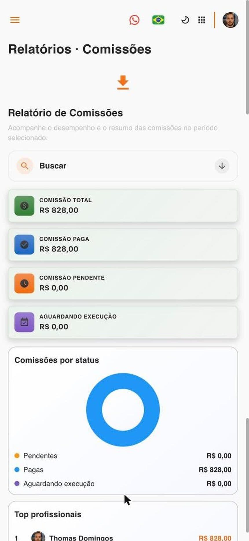 Relatórios · Comissões no MyZeit