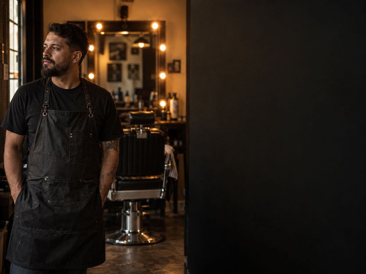 Barbeiro na barbearia entre um atendimento e outro